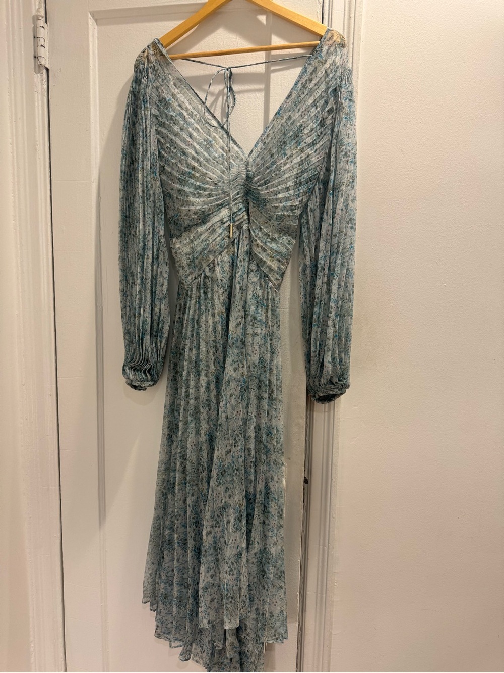 Acler Light Blue Floral Midi Dress with V-Neck
